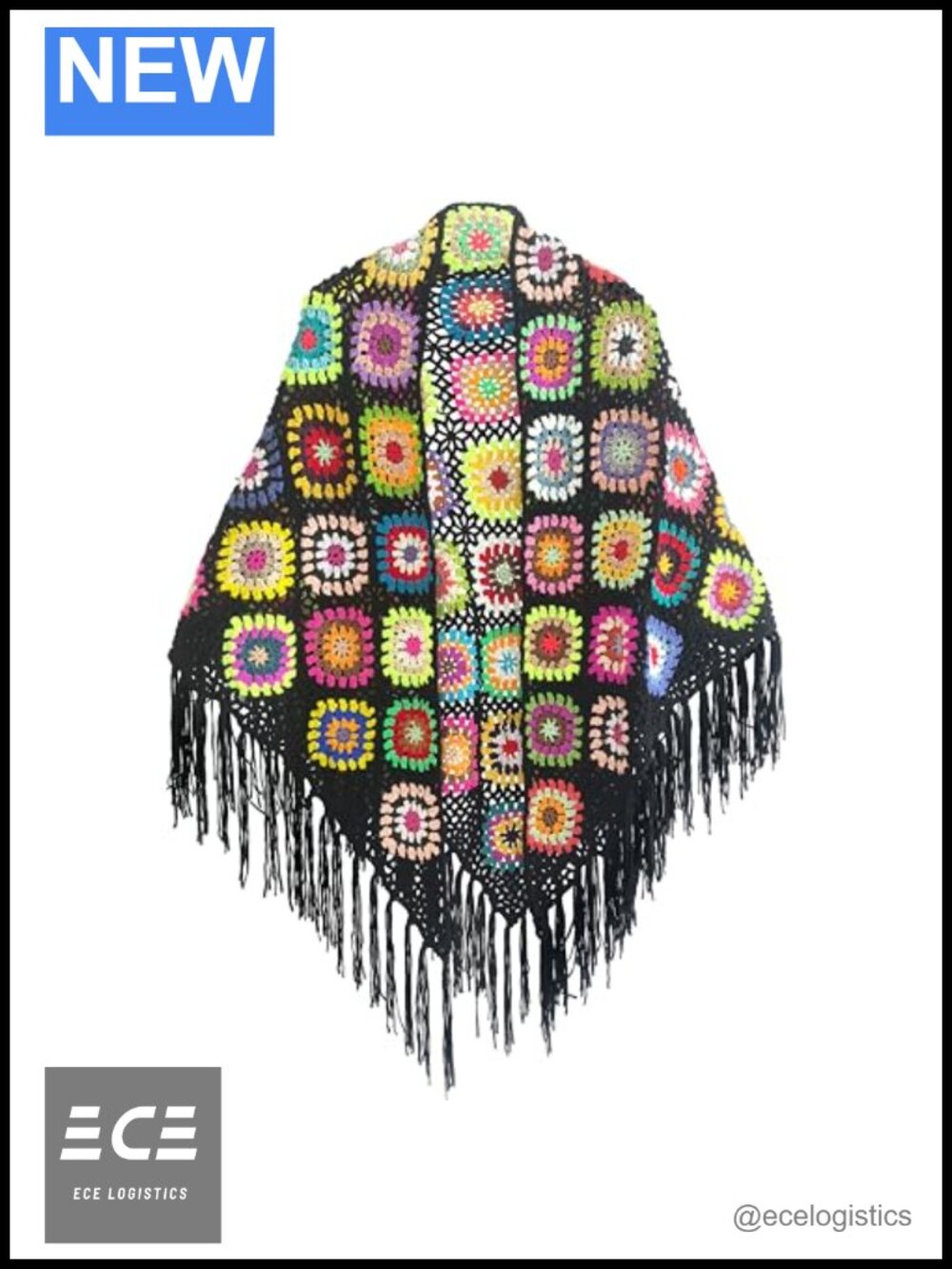 Handmade Crochet Tassel Fringed Poncho Cape Shawl Wrap Granny Square